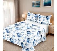 HANSEL HOME Juego de Sábanas Cama 90, Sábanas 90x190/200cm 3 Piezas, Microfibra Extra Suave, Sábanas Bajera Ajustable, Encimera, 1 Funda de Almohada - Estampado Flores Azules