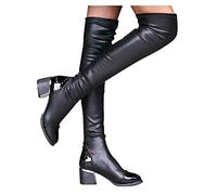 Hansensi Botas Altas Mujer Rodilla Botas Altas Mujer Negras Tacon Bajo Ankle Boots Tacones de Otoño para Mujeres sobre la Rodilla Botas Altas Botas Elásticas EU36-40
