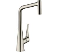 hansgrohe Metris M71 monomando de cocina 320, ducha extraíble, 2 toberas, 14820800, Color: Acabado en acero inoxidable