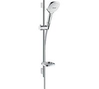 hansgrohe Raindance Select E Set de ducha 120 3jet con barra de ducha de 65 cm y jabonera, 26620400, Color: Cromado / Blanco