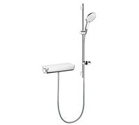 Sistema de ducha de superficie hansgrohe Raindance Select S 150 con Ecostat Select termostato y barra de ducha de 90 cm, 27037400, Color: Cromado / Blanco