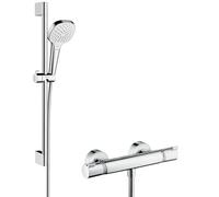hansgrohe Croma Select E sistema de ducha de superficie Vario con Ecostat Termostato confort y barra de ducha 65 cm, blanco/cromo, 27081400