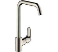 Hansgrohe 31820800 Focus grifo de cocina con caño giratorio 110º, 150º y 360º, acero inoxidable