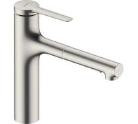 Hansgrohe Zesis Mezclador monomando de cocina, ComfortZone 160, 2 tipos de chorro, proyección 231 mm, 74801, Color: Acabado en acero inoxidable - 74801800