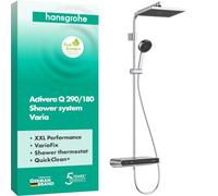 hansgrohe Activera Q - sistema de ducha con termostato, max. 8 l/min (EcoSmart), ducha lluvia (290 x 180 mm) con grifo, ducha de mano (2 tipos de chorro), flexo, barra, ducha fija, cromo, 28648000