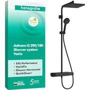hansgrohe Activera Q - sistema de ducha con termostato, max. 8 l/min (EcoSmart), ducha lluvia (290 x 180mm) con grifo, ducha de mano (2 tipos de chorro), flexo, barra, ducha fija, negro mate, 28648670