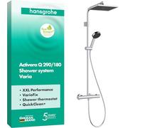 hansgrohe Activera Q - sistema de ducha max. 6 l/min (EcoSmart+) con termostato, ducha lluvia (290 x 180 mm) con grifo, ducha de mano, flexo, barra, ducha fija, cromo, 28749000