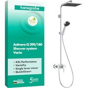 hansgrohe Activera Q - sistema de ducha max. 8 l/min (EcoSmart) con grifo monomando, ducha lluvia (290 x 180 mm) con grifo, ducha de mano, flexo, barra, ducha fija, cromo, 28747000