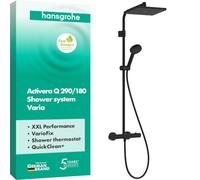 hansgrohe Activera Q - sistema de ducha max. 8 l/min (EcoSmart) con termostato, ducha lluvia (290 x 180 mm) con grifo, ducha de mano, flexo, barra, ducha fija, negro mate, 28748670