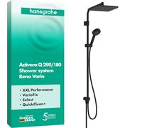 hansgrohe Activera Q - sistema de ducha max. 8 l/min (EcoSmart) sin grifo, ducha lluvia (290 x 180 mm) con inversor, ducha de mano, flexo, barra, ducha fija redonda, negro mate, 28757670