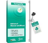 hansgrohe Activera S - conjunto de ducha con alcachofa de ducha ahorro de agua (EcoSmart, 2 tipos de chorro), flexo de ducha (1,60 m) y barra de ducha (0,90 m), cromo, 28042000