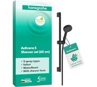 hansgrohe Activera S - conjunto de ducha con alcachofa de ducha, EcoSmart (max. 3 l/min), con función WaterBoost (max. 9,4 l/min), flexo de ducha (1,60 m), barra (0,65 m), negro mate, 28863670