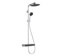 hansgrohe Activera S - sistema de ducha con termostato, max. 8 l/min (EcoSmart), ducha lluvia (240 mm) con grifo, ducha de mano (2 tipos de chorro), flexo, barra, ducha fija redonda, cromo, 28638000