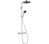 hansgrohe Activera S - sistema de ducha ahorro de agua (EcoSmart) con termostato, ducha lluvia (240 mm) con grifo, ducha de mano (2 tipos de chorro), flexo, barra, ducha fija redonda, cromo, 28078000