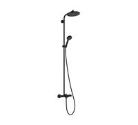 hansgrohe Activera S - sistema de ducha ahorro de agua (EcoSmart) con termostato para bañera, ducha lluvia con grifo bañera, ducha de mano, flexo, barra, ducha fija redonda, negro mate, 28871670