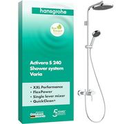 hansgrohe Activera S - sistema de ducha ahorro de agua (EcoSmart) con grifo monomando, ducha lluvia con grifo, ducha de mano (2 tipos de chorro), flexo, barra, ducha fija redonda, cromo, 28875000