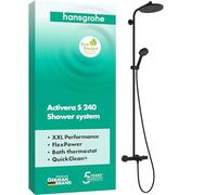 hansgrohe Activera S sistema de ducha 240, 1 tipo de rociador, EcoSmart con termostato de baño Ecostat, 28871670, Color: negro mate