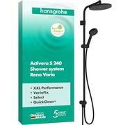 hansgrohe Activera S - sistema de ducha ahorro de agua (EcoSmart) sin grifo, ducha lluvia con inversor, ducha de mano (2 tipos de chorro), flexo, barra, ducha fija redonda, negro mate, 28074670