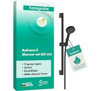 hansgrohe Activera Select S - conjunto de ducha con alcachofa de ducha ahorro de agua (EcoSmart, 2 tipos de chorro), flexo de ducha (1,60 m) y barra de ducha (0,65 m), negro mate, 28044670