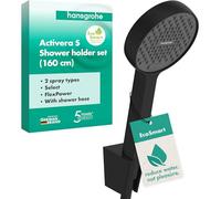 hansgrohe Activera Select S - conjunto de ducha con alcachofa de ducha ahorro de agua (EcoSmart, 2 tipos de chorro), flexo de ducha (1,60 m) y soporte de ducha, negro mate, 28054670