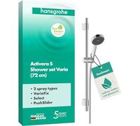 hansgrohe Activera Select S - conjunto de ducha con alcachofa de ducha ahorro de agua (EcoSmart), flexo de ducha (1,60 m) y barra de ducha (72 cm) para taladros existentes, cromo, 28048000