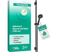 hansgrohe Activera Select S - conjunto de ducha con alcachofa de ducha ahorro de agua (EcoSmart), flexo de ducha (1,60 m) y barra de ducha (105 cm) para taladros existentes, negro mate, 28050670