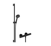 hansgrohe Activera Select S - conjunto de ducha con alcachofa de ducha (EcoSmart, 2 tipos de chorro), barra de ducha (90 cm), flexo de ducha (1,60 m) y soporte, negro mate, 28086670