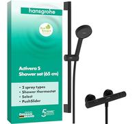 hansgrohe Activera Select S - conjunto de ducha con termostato Ecostat Fine, alcachofa de ducha ahorro de agua (EcoSmart), barra (65 cm), flexo (1,60 m) y soporte, negro mate, 28876670