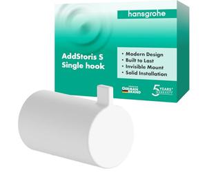 hansgrohe AddStoris S - Gancho toallero, toallero de baño, Gancho para Albornoz, fijación Oculta, Accesorios de baño, Blanco Mate, 41762700
