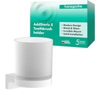 hansgrohe AddStoris S - portacepillos de Dientes, Vaso para cepillos de Dientes, para Montaje en Pared, fijación Oculta, Accesorios de baño, Blanco Mate, 41769700