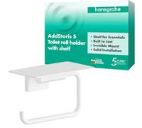 hansgrohe AddStoris S - portarrollos de Papel higiénico con repisa, portarollos para Montaje en Pared, fijación Oculta, Accesorios de baño, Blanco Mate, 41789700
