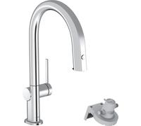 hansgrohe Aqittura M91 FilterSystem Grifo de cocina 210 con filtro de agua, caño extraíble, 1 tipo de chorro, sBox, cromo, 76826000