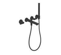 hansgrohe AXOR Citterio C Grifería para bañera empotrada de 3 agujeros para montaje en pared, con ducha de mano, corte cúbico, 49481670, Color: negro mate