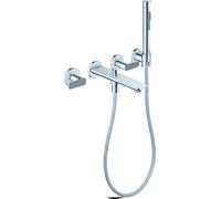 hansgrohe AXOR Citterio C Grifería para bañera empotrada de 3 agujeros para montaje en pared, con ducha de mano, corte cúbico, 49481000, Color: cromado