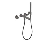 hansgrohe AXOR Citterio C Grifería para bañera empotrada de 3 agujeros para montaje en pared, con ducha de mano, corte cúbico, 49481340, Color: Cromo negro cepillado