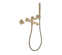 hansgrohe AXOR Citterio C Grifería para bañera empotrada de 3 agujeros para montaje en pared, con ducha de mano, corte cúbico, 49481140, Color: Bronce cepillado