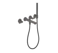 hansgrohe AXOR Citterio C Grifería para bañera empotrada de 3 orificios para montaje en pared, con ducha de mano, 49480340, Color: Cromo negro cepillado