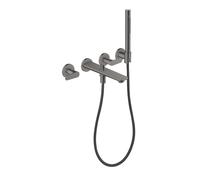hansgrohe AXOR Citterio C Grifería para bañera empotrada de 3 orificios para montaje en pared, con ducha de mano, 49480330, Color: Cromo negro pulido