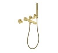 hansgrohe AXOR Citterio C Grifería para bañera empotrada de 3 orificios para montaje en pared, con ducha de mano, 49480950, Color: Latón cepillado
