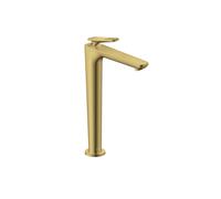 hansgrohe AXOR Citterio C Mezclador monomando de lavabo 250, con CoolStart y juego de desagüe, Corte cúbico, 49051990, Color: Óptica Oro Pulido