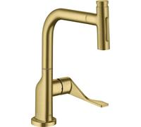 Mezclador monomando de cocina hansgrohe AXOR Citterio DN15 Select 230 2jet con pulverizador extraíble, 39862950, Color: Latón cepillado