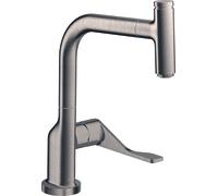 hansgrohe AXOR Citterio DN15 Mezclador monomando de cocina Select 230 con caño extraíble, 39861800, Color: aspecto de acero inoxidable