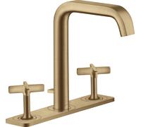 hansgrohe AXOR Citterio E Mezclador de lavabo de 3 agujeros 170 con juego de desagüe y placa, 36116140, Color: Bronce cepillado