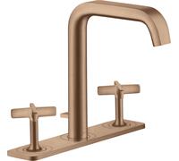 hansgrohe AXOR Citterio E Mezclador de lavabo de 3 agujeros 170 con juego de desagüe y placa, 36116310, Color: Oro rojo cepillado