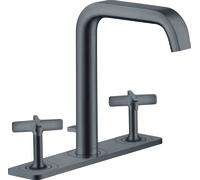 hansgrohe AXOR Citterio E Mezclador de lavabo de 3 agujeros 170 con juego de desagüe y placa, 36116340, Color: Cromo negro cepillado