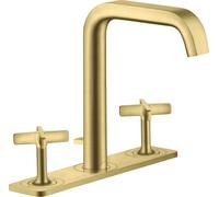 hansgrohe AXOR Citterio E Mezclador de lavabo de 3 agujeros 170 con juego de desagüe y placa, 36116950, Color: Latón cepillado