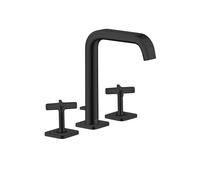 hansgrohe AXOR Citterio E Mezclador de lavabo de 3 agujeros 170 con juego de desagüe y rosetas, 36108670, Color: negro mate