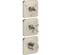 hansgrohe AXOR Citterio E módulo de termostato 38 x 12 empotrado para 3 consumidores con 3 rosetas individuales, 36704820, Color: Níquel Cepillado