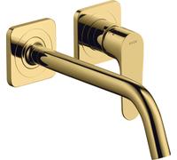 hansgrohe AXOR Citterio M Mezclador monomando de lavabo empotrado con rosetas y caño largo Montaje en pared, 34116990, Color: Óptica Oro Pulido
