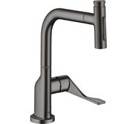 hansgrohe AXOR Citterio mezclador de cocina, rociador extraíble hasta 50cm, ComfortZone230, proyección 219mm, 39863340, Color: Cromo negro cepillado